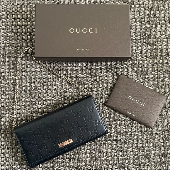Gucci Guccissima Shoulder Strap Wallet w/ Chain Clutch Italy Rare 170426-2888